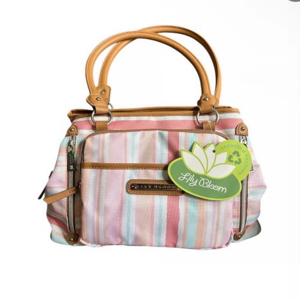 Lily Bloom Pink and Blue Striped Satchel
